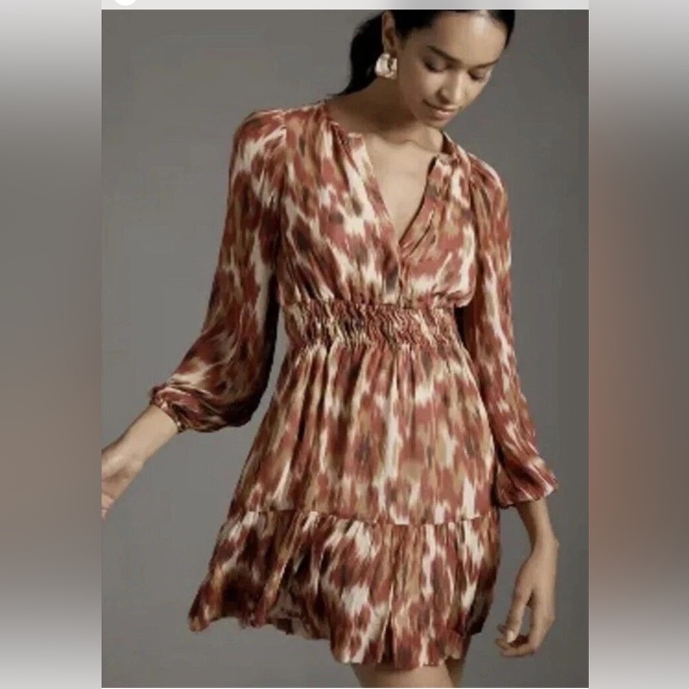 Anthropologie Somerset Rust, Gold & Cream Mini Dress